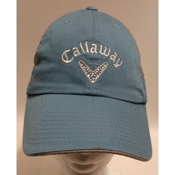 Callaway Women's Golf Hat Blue Rhinestone Studs Stones Mesh Athletic Cap Outdoor - Picture 1 of 8
